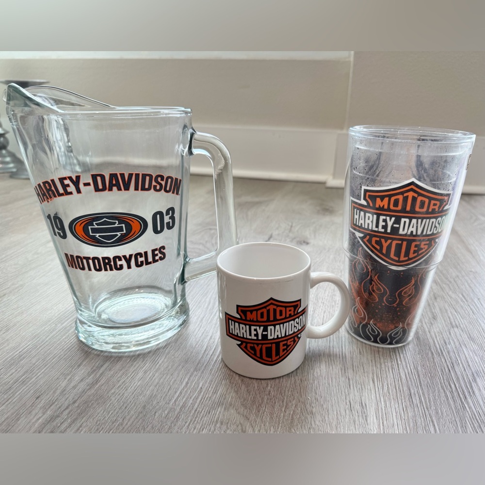 Harley Davidson Pitcher Tumbler and Coffee Cup